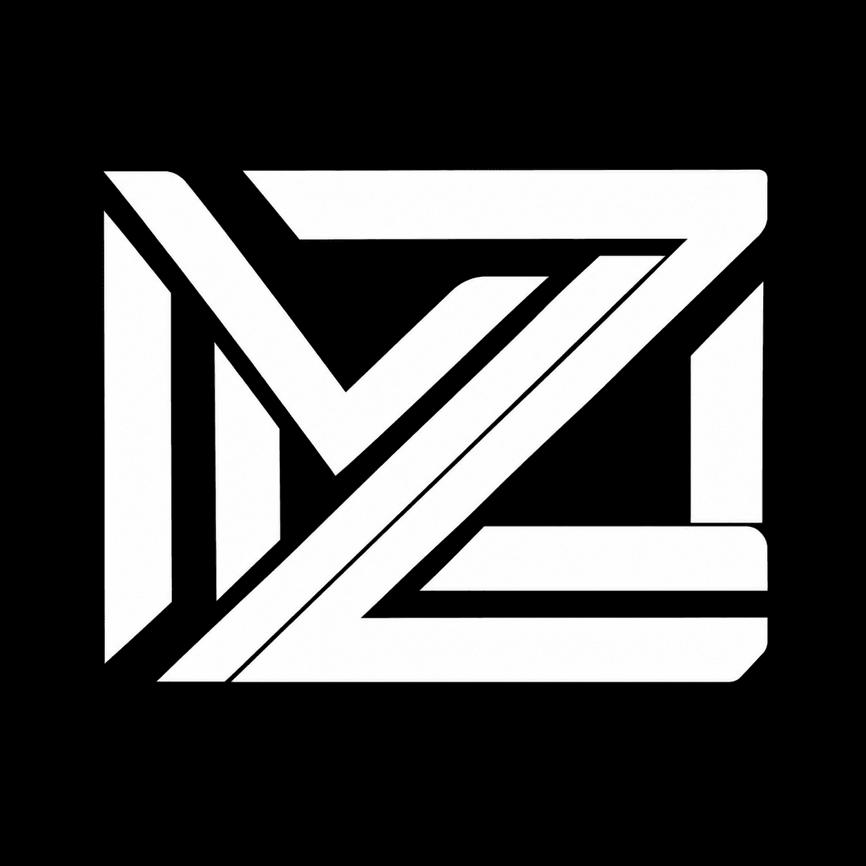 White geometric MZ monogram on black
