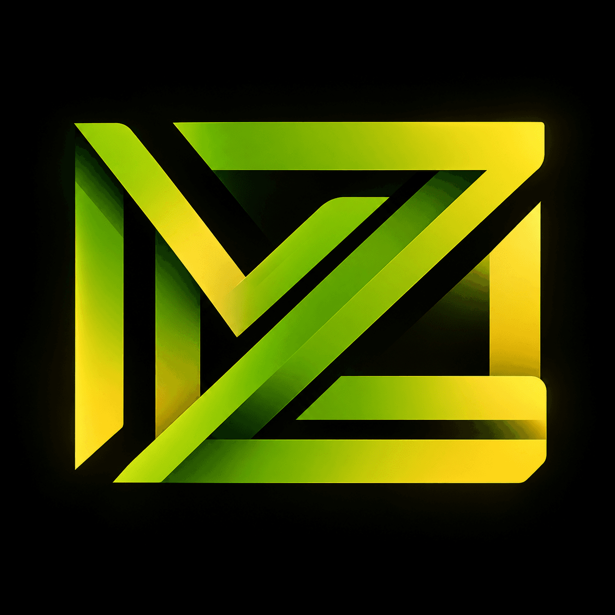 Glowing neon MZ monogram on black